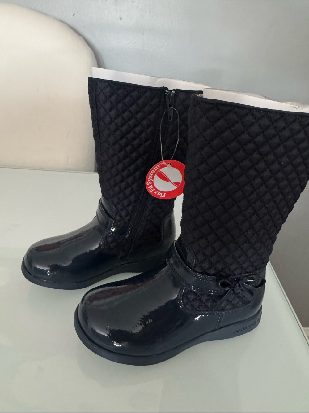 Blue Quilted Mid-Calf Boots leather size 9-9.5 T
